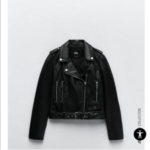 Zara NWT Black Sheep Skin Leather Moto Jacket